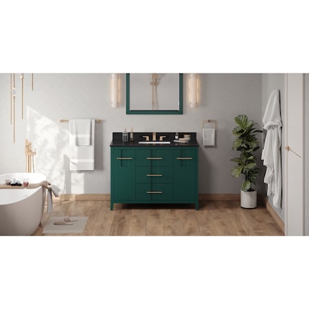 Jeffrey Alexander 48In. Forest Green Katara Vanity, Black Granite Vanity Top, Undermount Rectangle Bowl VKITKAT48GNBGR